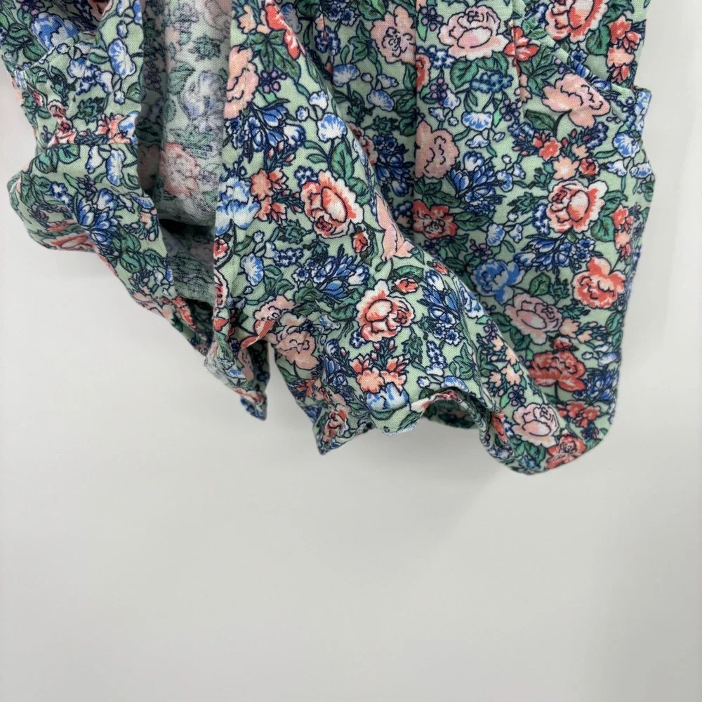 Old Navy Romper Girls 4T Green Floral Cotton Linen Sleeveless Summer Boho Linen